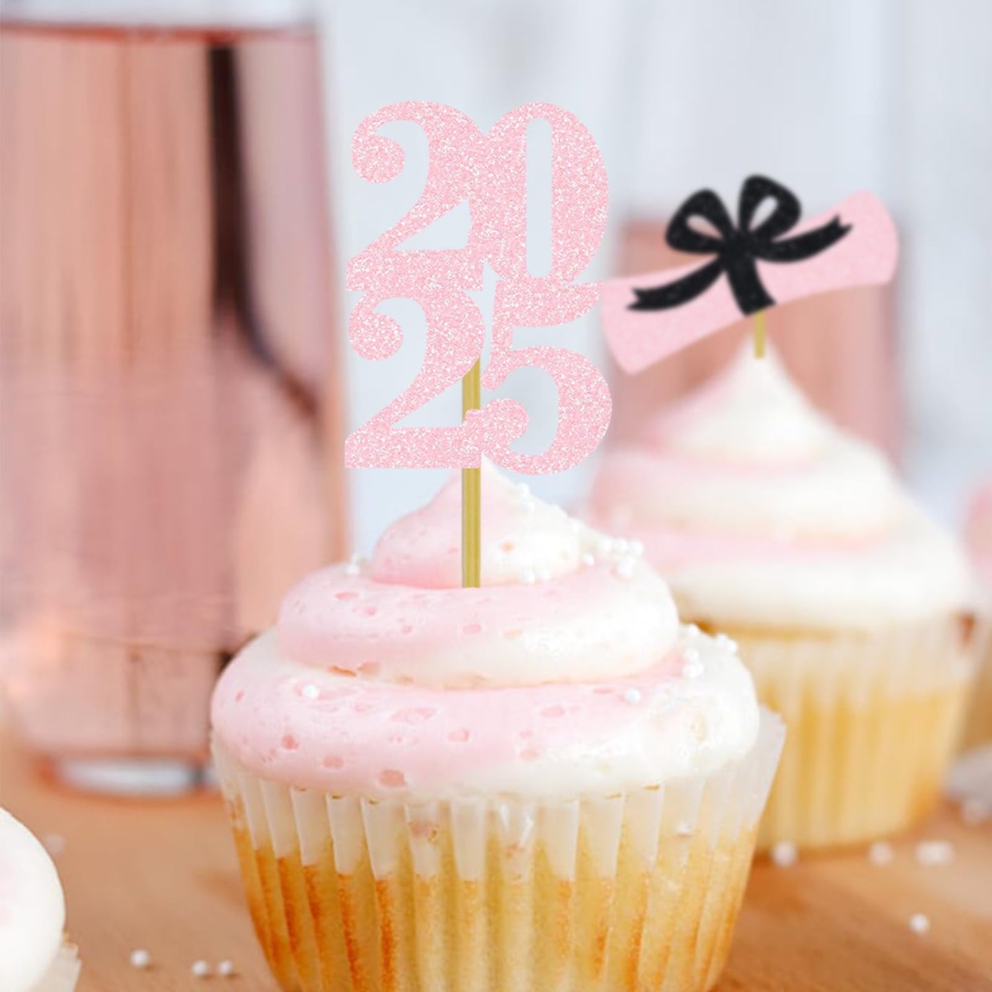 Domoo Of Dreams Graduation Cupcake Toppers Grad Party Decoration Food Picks Congrats Glitter Diploma Cap School Colors Supplies