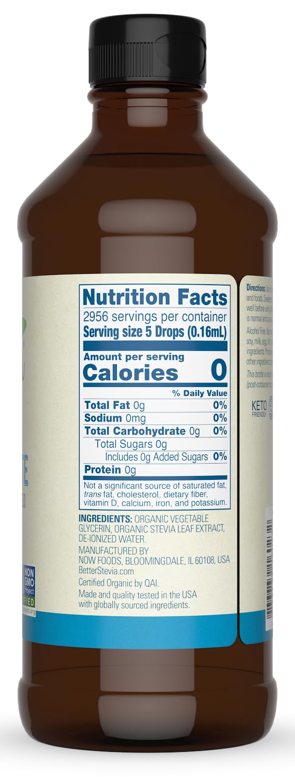 Now Betterstevia 16 Oz - Organic Stevia - Zero-Calorie Liquid Sweetener - No   - Keto Friendly, No Erythritol