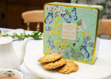 Farmhouse Biscuits, Spring Honey & Oat British Cookies in Decorative Tin, Imported, 10.5 oz