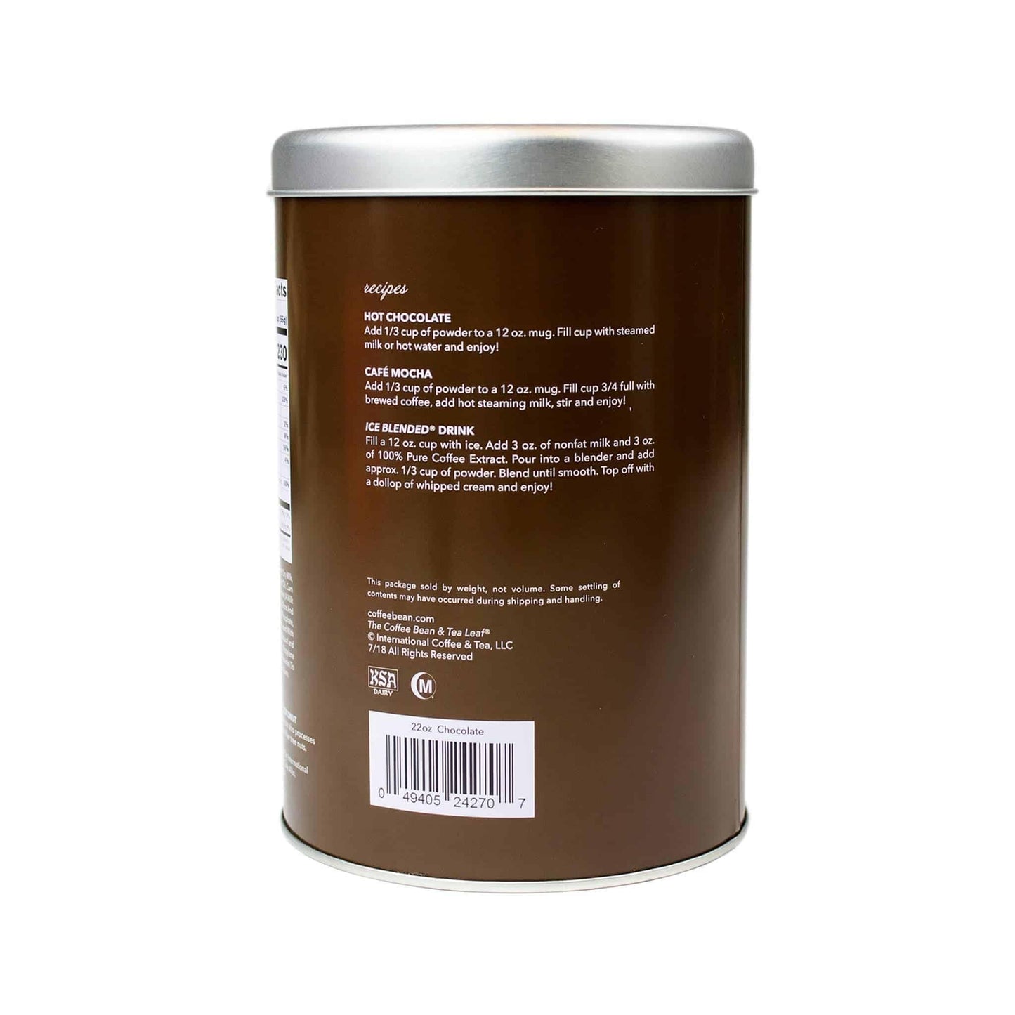 The Coffee Bean & Tea Leaf, Dutch Chocolate Powdered Creamer For Coffee, Lattes, Smoothies, Drinks, Baking, 22Oz. Tin, 2 Pack