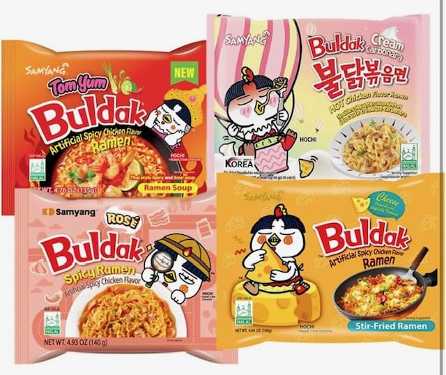 Samyang Buldak Hot Spicy Chicken Ramen Noodle Korean Stir-Fried Ramen (11, 2 Cream Carbonara, 2 Habanero Lime, 2 Tom Yum, 1 Carb