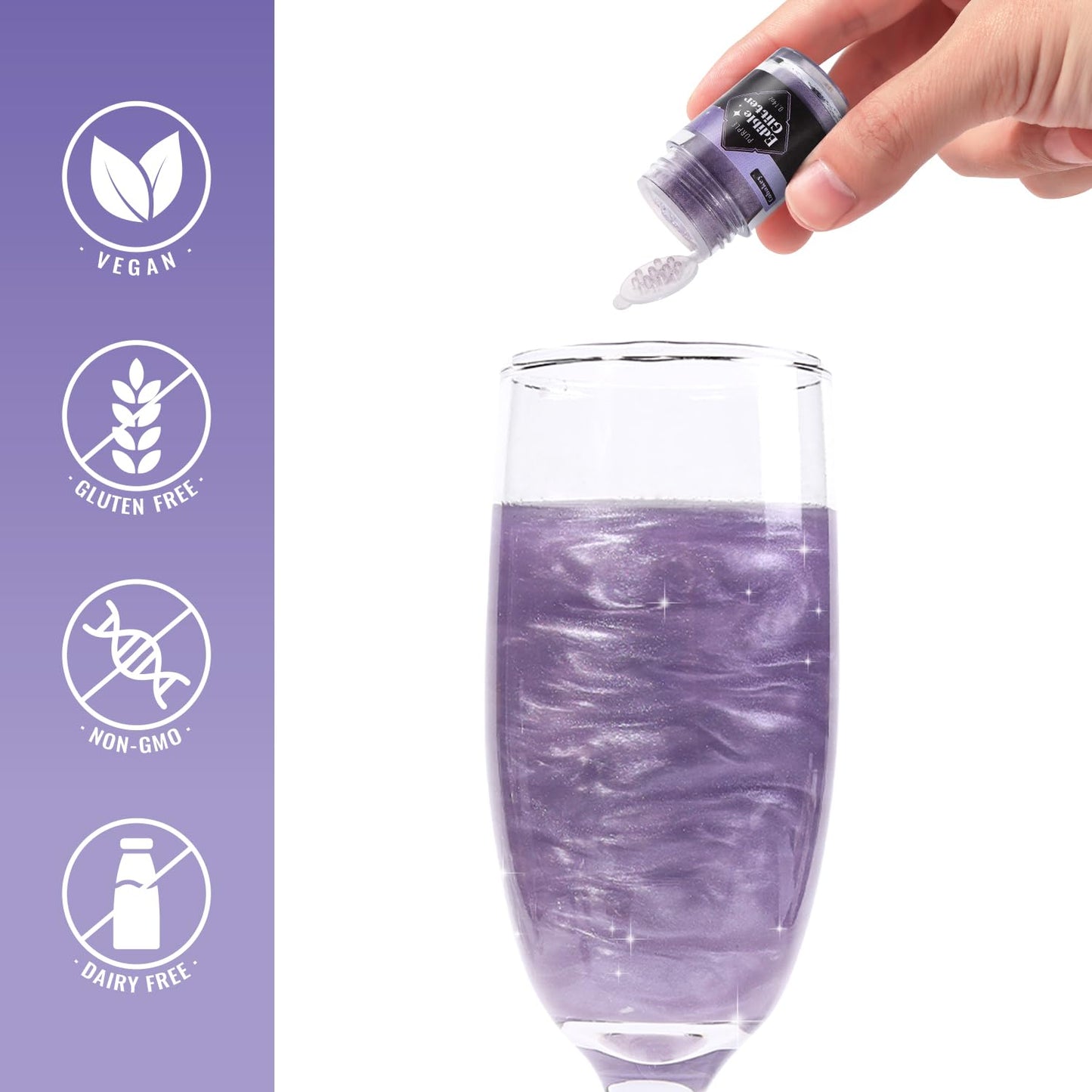 Cobakey Purple Edible Glitter for Food - 4g Luster Dust for Cake Decorating, Baking, and Cocktails