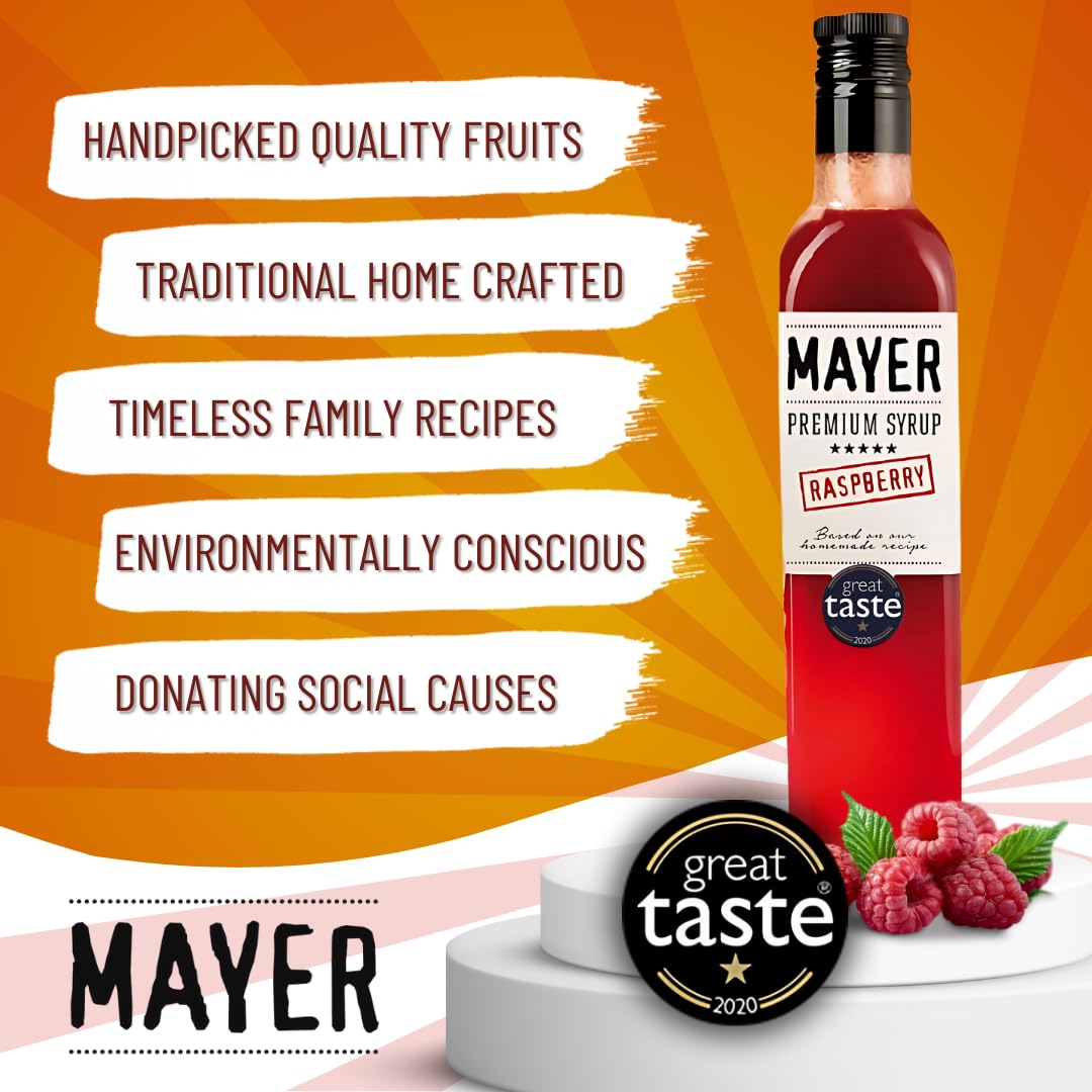 Mayer Raspberry Artisanal Syrup, All-Natural, Vegan, Gluten-Free, 16.9 Fl Oz