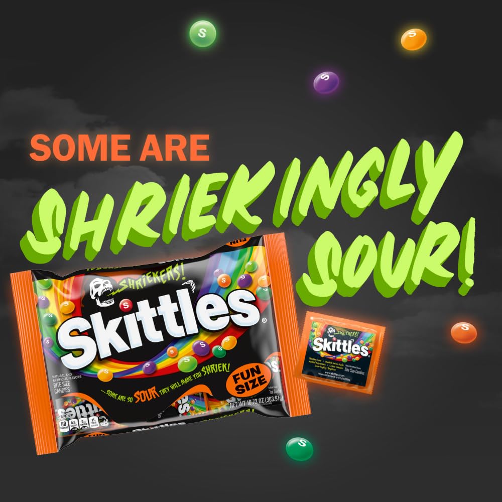 SKITTLES Shriekers Sour Fun Size Chewy Halloween Candy, 10.72oz