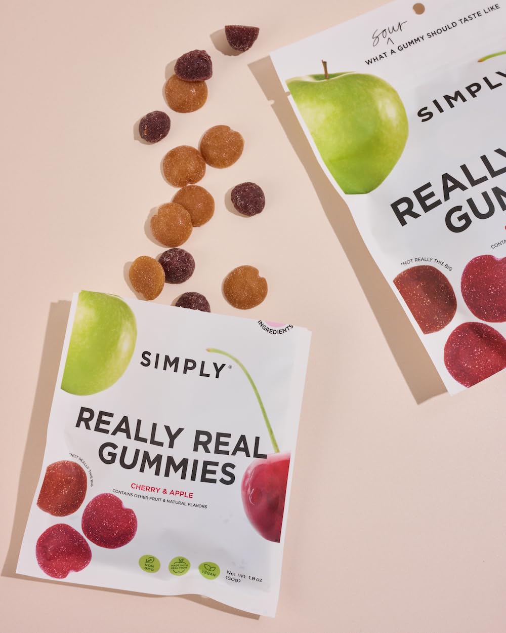 SIMPLY Really Real Gummies | Made with Real Fruit | Variety Pack | 1.8 oz (pack of 8) | No Cane Sugar + Gluten Free + Kosher