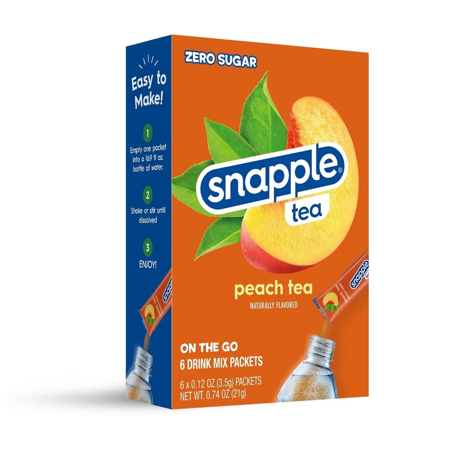 Snapple On The Go Sugar Free Diet Peach Tea Powdered Drink Mix 6 Sticks Per Box - Pack Of 3 (3)