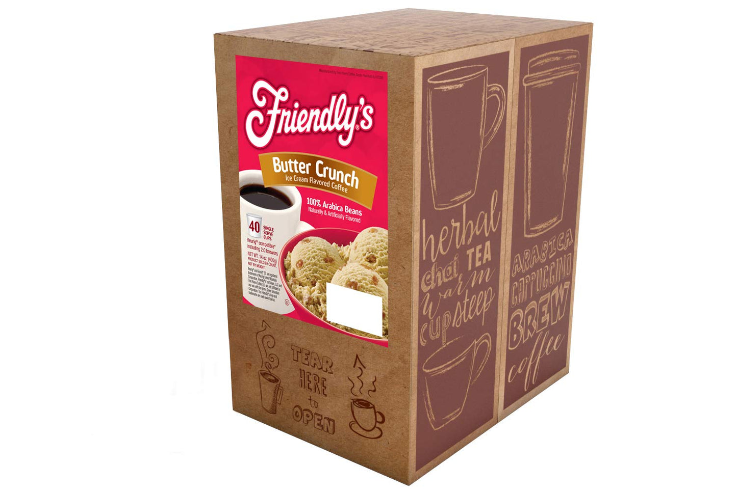 Friendlys Flavored Ice Cream Coffee Pods, Butter Crunch, 40 Count, Compatible with Keurig K Cup malt-inspired