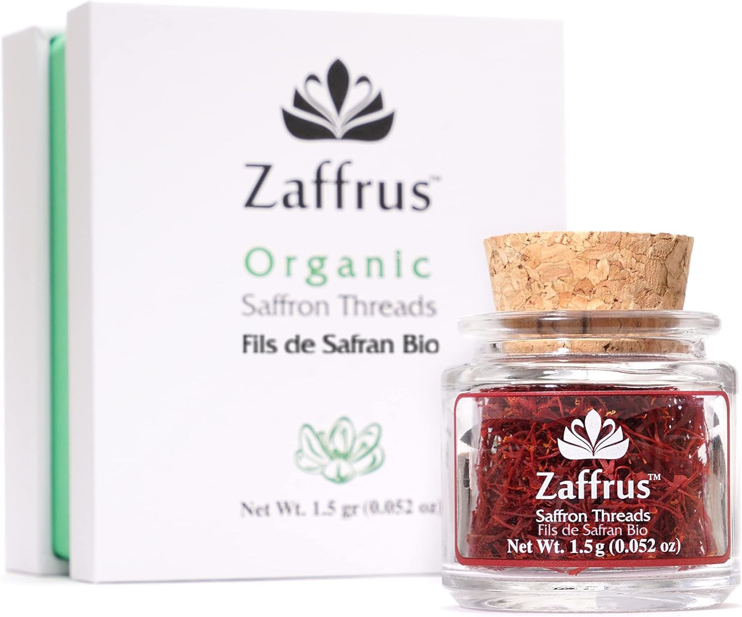 Zaffrus - Certified Organic Super-Top-High Standardll Red Saffron Threads (1.5 Gram  .052 Oz)