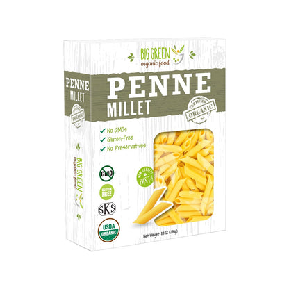Big Green Organic Food- Organic Millet Penne, Gluten-Free, Lectin-Free, Non-GMO, Vegan, Wheat and Rice Alternative, 8.8oz (3)
