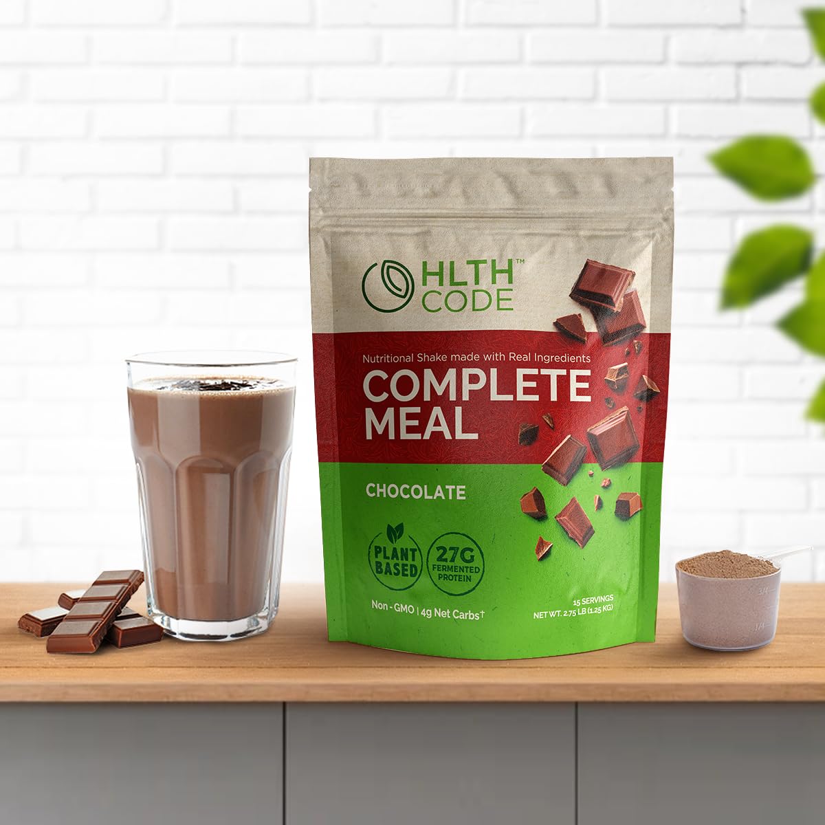 HLTH CODE Complete Meal Replacement Shake - Keto Friendly, High Protein, Low Carb, Plant Based Chocolate, 44 Ounce