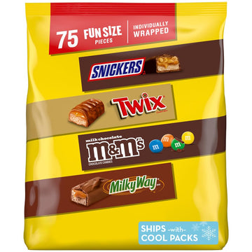 Mars Snickers, M&M'S Milk Chocolate, Milky Way & Twix Fun Size Chocolate Candy Variety Pack, 75 Ct Bulk Bag