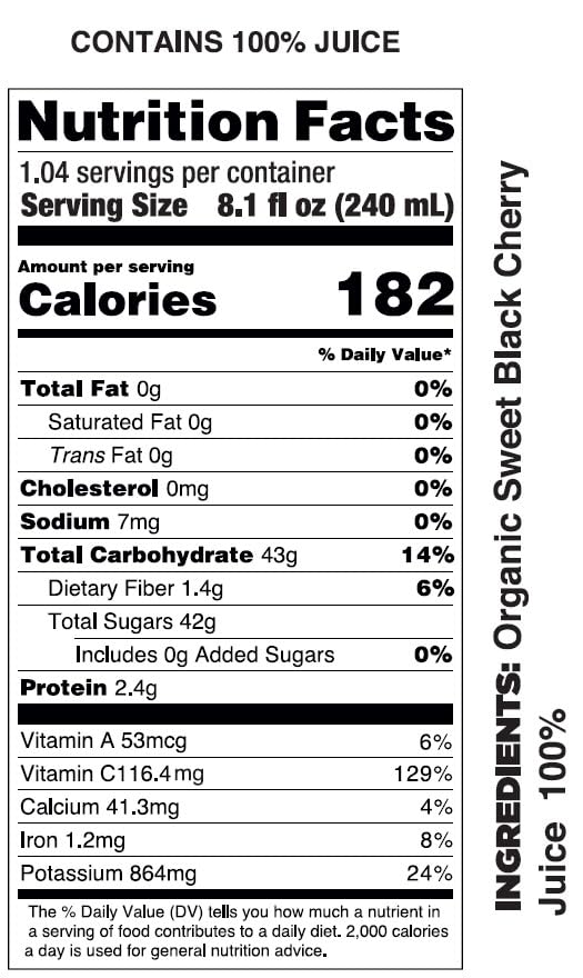 Pomona Organic Pure Black Cherry Juice, Cold Pressed Organic Juice, Non-Gmo, No Sugar Added, Not From Concentrate, Gluten Free, Kosher Certified, Preservative Free 8.4 Ounce (Pack Of 12),