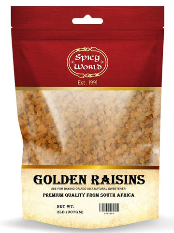Spicy World Golden Raisins 2 Lb Bulk Bag - Sweet & Seedless Sultanas From South Africa | | Perfectly Dried For Natural Sweetness | Ideal Dried Fruit Snack | For Baking & More | No Added Sugar