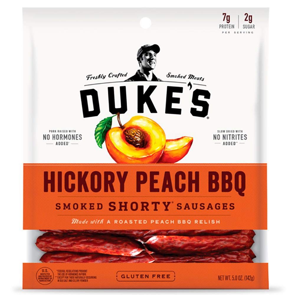 DUKES Pork Hickory Peach BBQ Smoked Shorty Sausages, 7g Protein, 5 oz. Pack