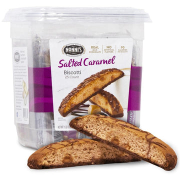 Nonni's Salted Caramel Biscotti Italian Cookies Tub - Biscotti Individually Wrapped Salted Caramel Coffee Cookies - Biscotti Mil