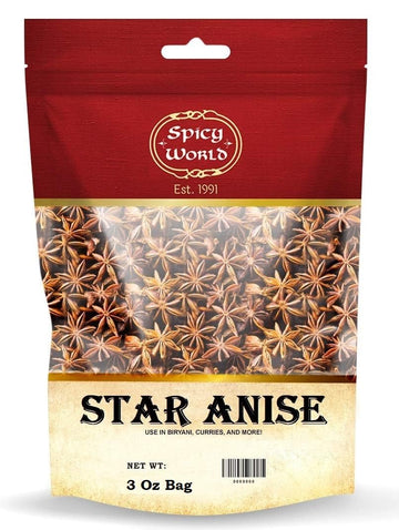 Spicy World Star Anise Whole Pods 3 Oz Bag -Premium Quality, Vegan, All Natural, Dried, Great for Baking & Tea