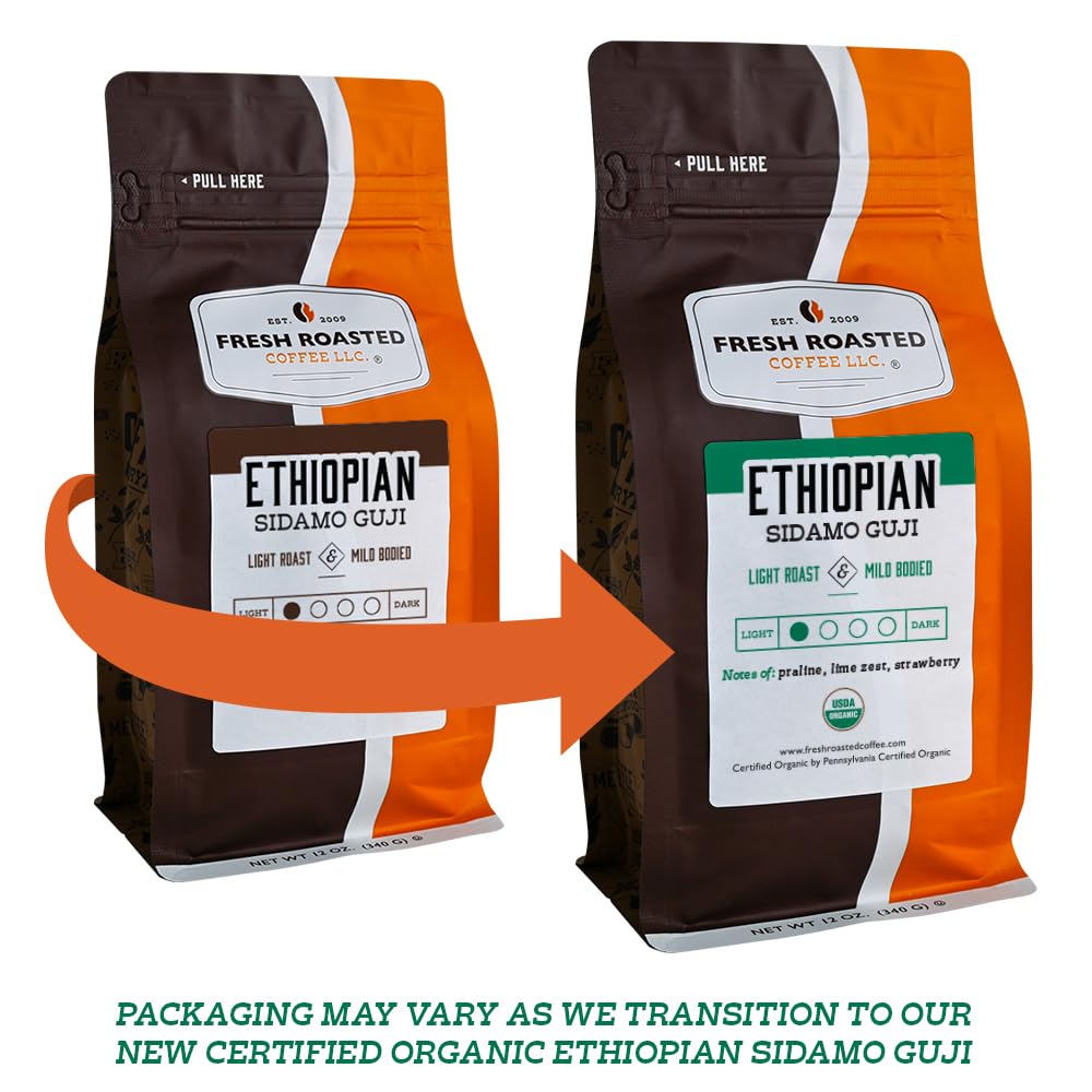 Fresh Roasted Coffee Ethiopian Sidamo Guji Ground Light Roast 12 oz