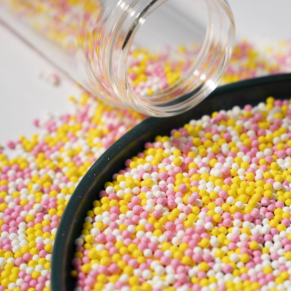 NIPEOR Nonpareils Sprinkles Edible Pearl Sprinkles 130g/4.6oz Yellow Pink for Cake Decorating, Baking, Ice Cream, Cupcakes