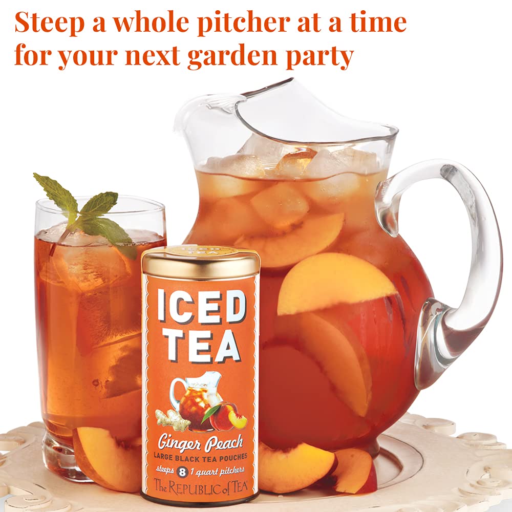 The Republic Of Tea Ginger Peach Black Iced Tea, 40 Large Iced Tea Pouches / 40 Quarts, Award-Winning Premium Black Tea