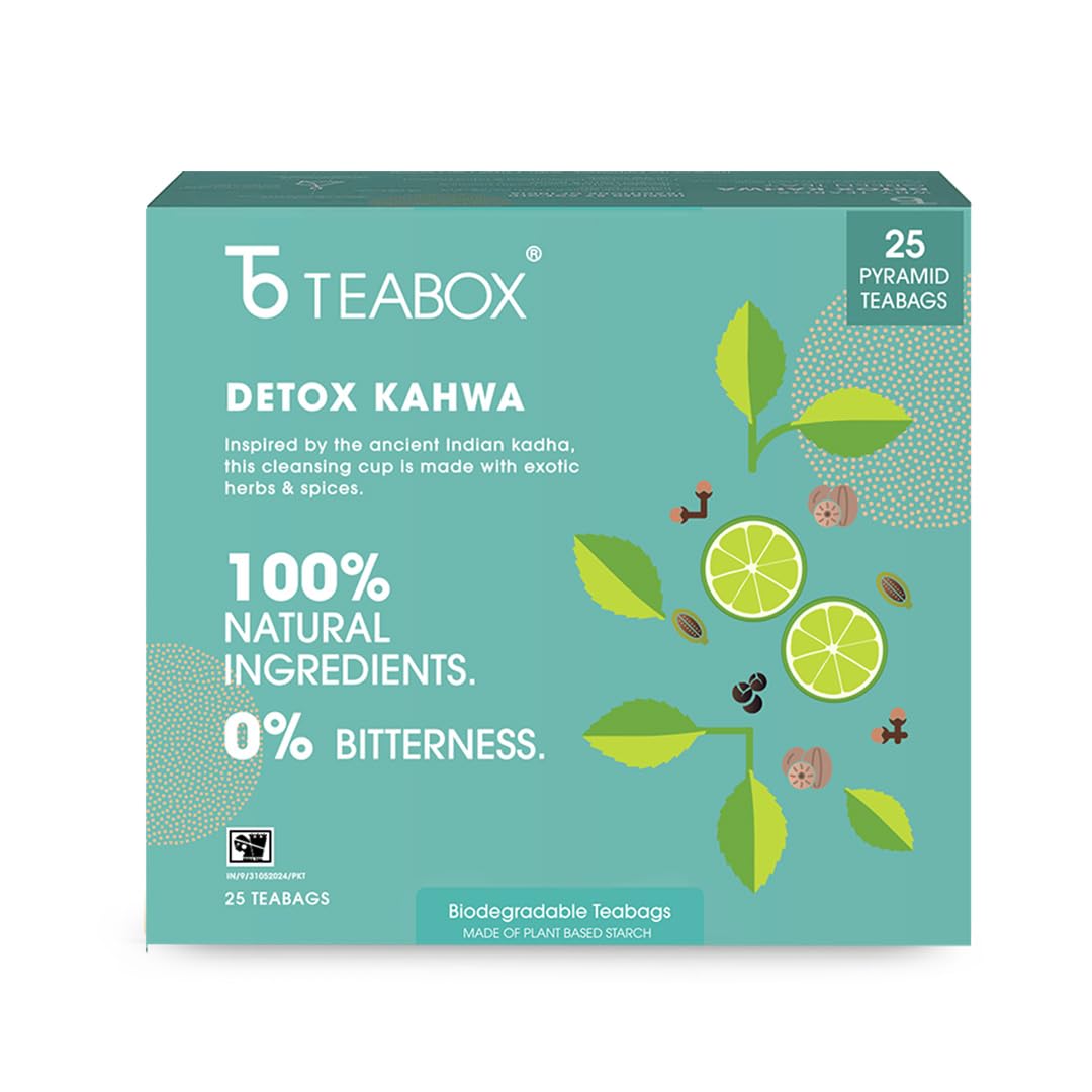 Teabox Enhanced Detox Green Tea | 100% Whole Leaf Green Tea With Ginger, Salt, Basil, Nutmeg, Pepper And Asafoetida | 0% Bitterness | 25 Tea Bags