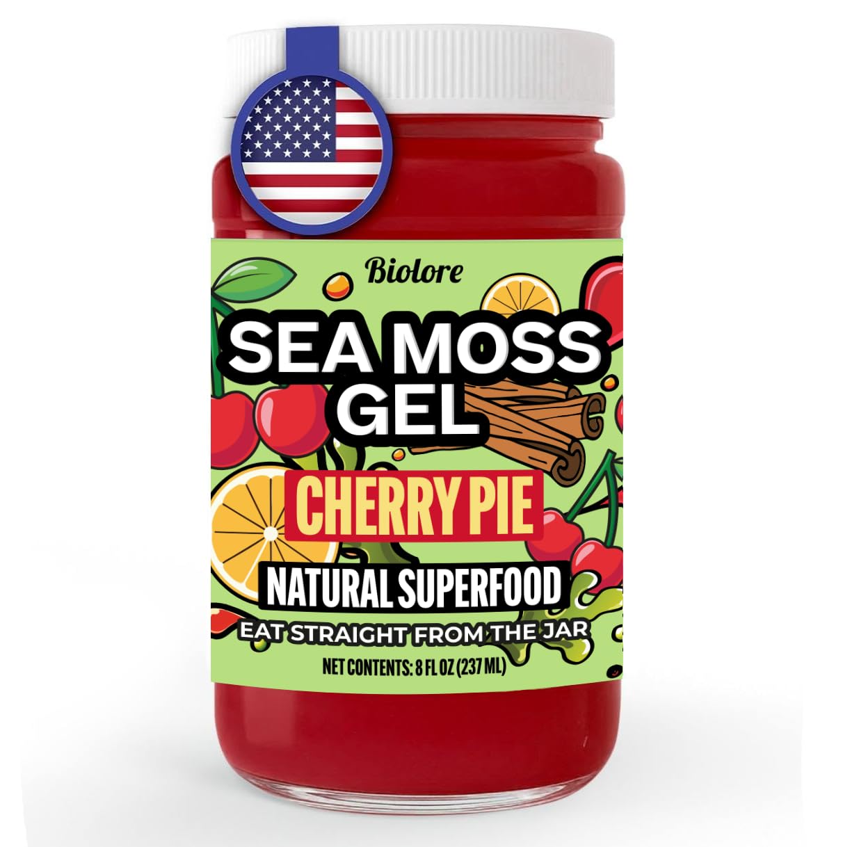 Biolore Sea Moss Gel Cherry Pie Made in USA Raw Wildcrafted Irish Seamoss Essential Vitamins Trace Minerals Vegan Superfood, Jam