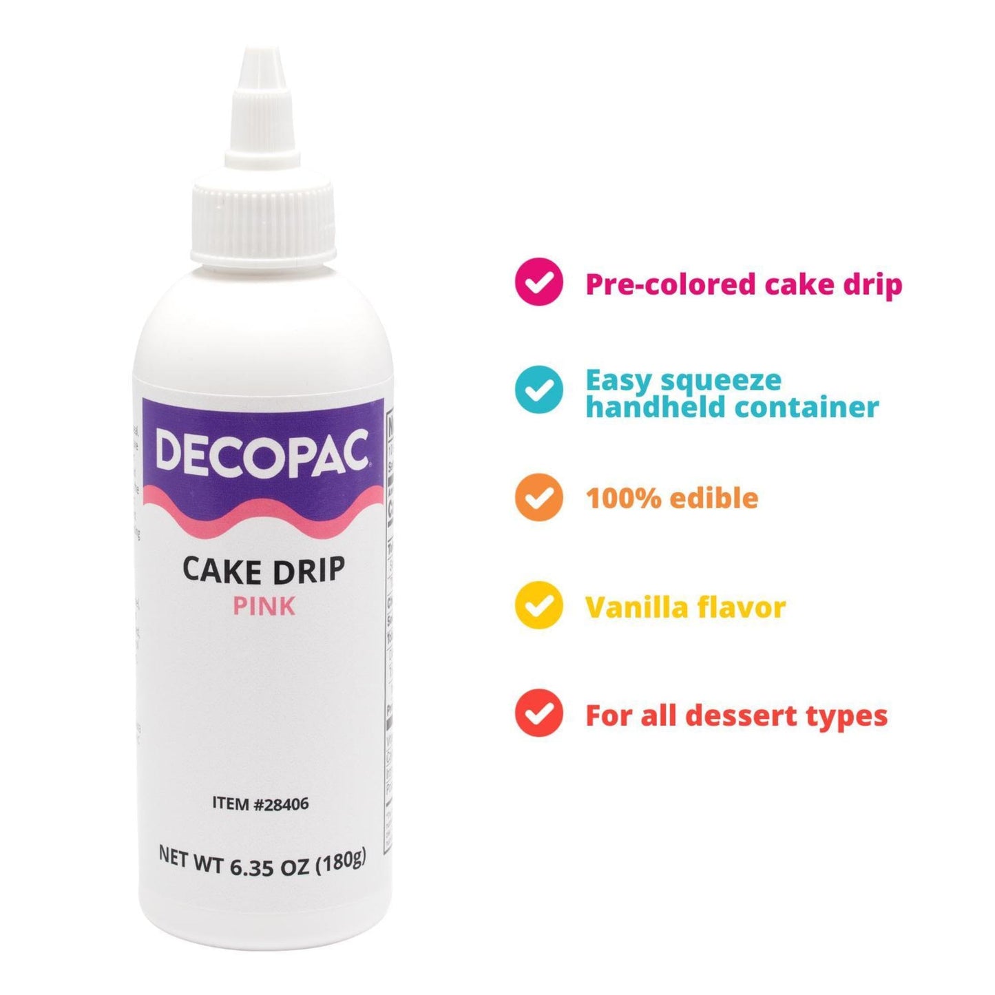 Decopac Cake Drip, Pink Color, Vanilla Flavor, Matte Like Chocolate, 6.35 Oz