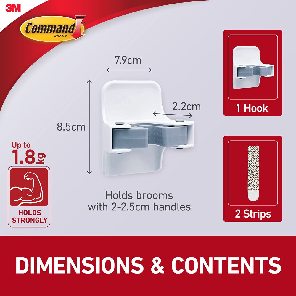 Command Broom And Mop Grippers Wall Hook, Damage Free Hanging Wall Mount Broom And Mop Holder, No Tools Household Cleaning Organ
