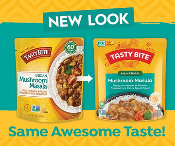Tasty Bite Mushroom Masala, 10 Ounce Pack of 6 - Ready to Eat Vegan Entree with Mushrooms & Potatoes, Microwavable Meal