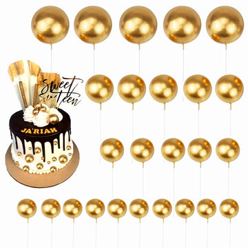 HZMM Foam Pearl Balls Cake Toppers, 25 Pcs, Gold, Model 800400, for Birthdays, Weddings, Baby Showers
