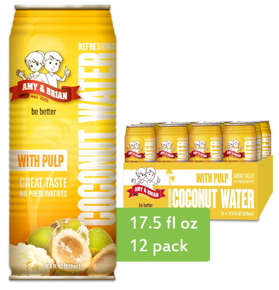 Amy & Brian Pure Coconut Water with Pulp, Non-GMO, No Sugar Added, Refreshing and Hydrating Real Coconut Water, 17.5 Fl Oz (Pack