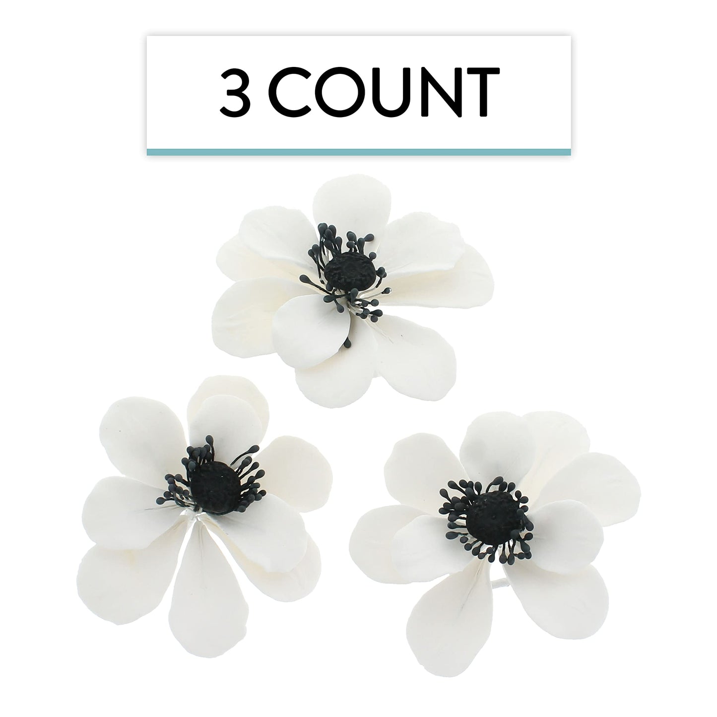 Global Sugar Art Poppy Anemone Sugar Cake Flowers White With Black Center, 3 Count By Chef Alan Tetreault