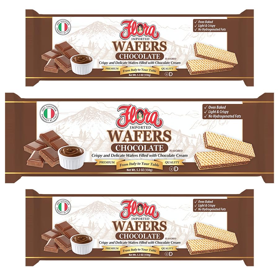 Flora Italian Wafers Chocolate - Crispy Italian Wafers Filled with Chocolate Cream - Oven-Baked - No Hydrogenated Fats - 5.3 oz 