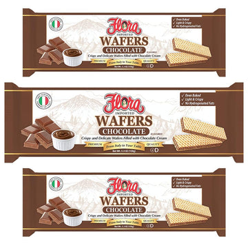 Flora Italian Wafers Chocolate - Crispy Italian Wafers Filled with Chocolate Cream - Oven-Baked - No Hydrogenated Fats - 5.3 oz 