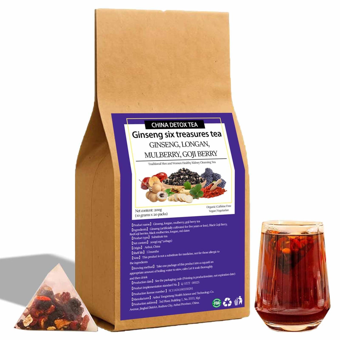 CHINA DETOX TEA Ginseng & Mulberry Herbal Tea - Kidney Cleanse Detox 150g/15bags