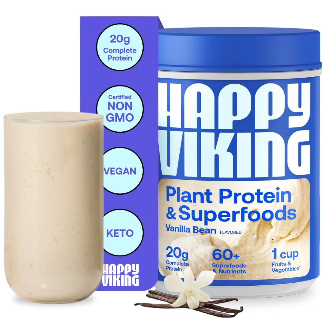Happy Viking Vanilla Plant Protein Powder, Created By Venus Williams, 20G Protein, Low Carb, Keto, Vegan, Gluten-Free, Non-Gmo, Superfoods, Complete Meal Replacement, 1 Canister (24 Oz.)