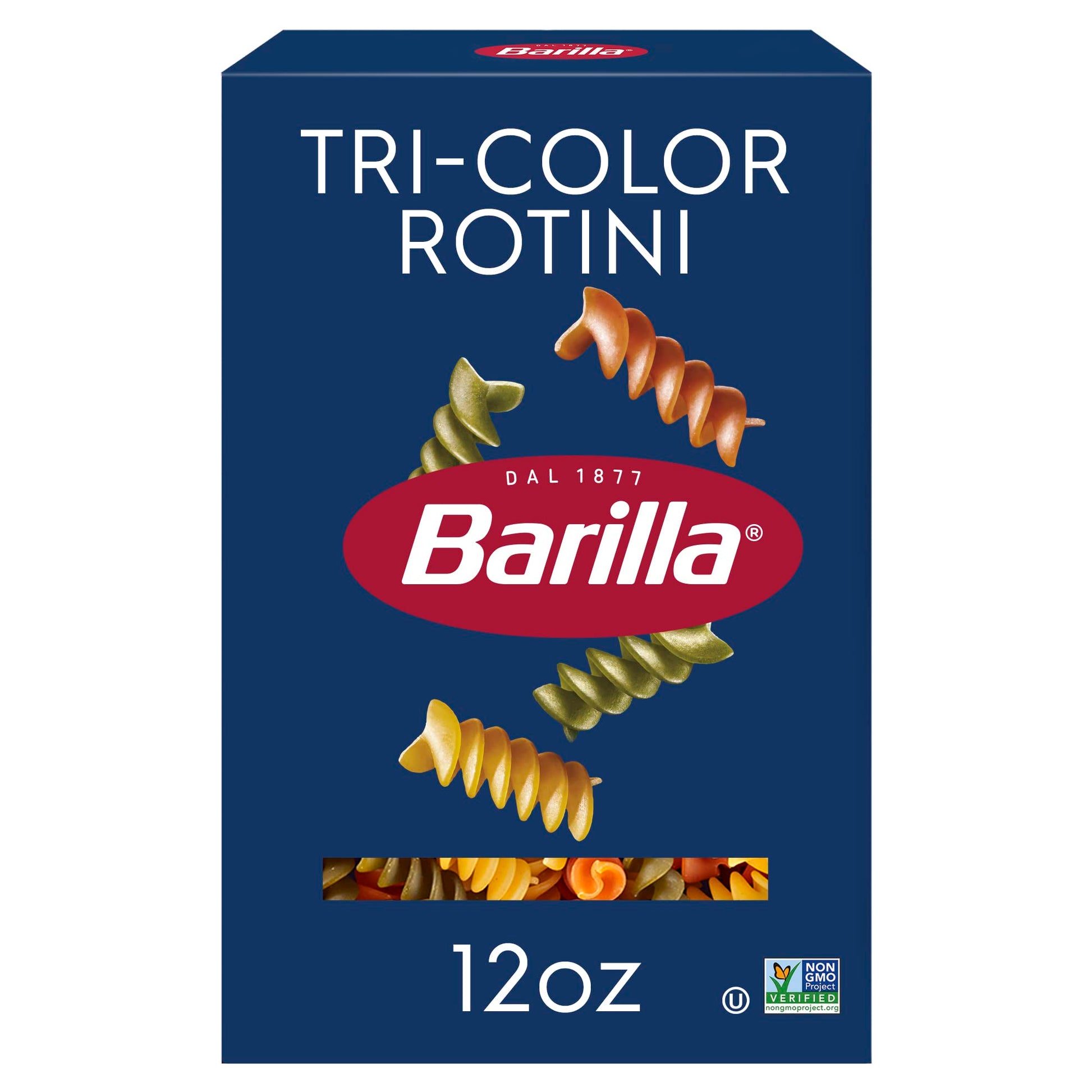 Barilla Tri-Color Rotini Pasta, 12 oz. Box - Non-GMO Pasta Made with Durum Wheat Semolina - Kosher Certified Pasta