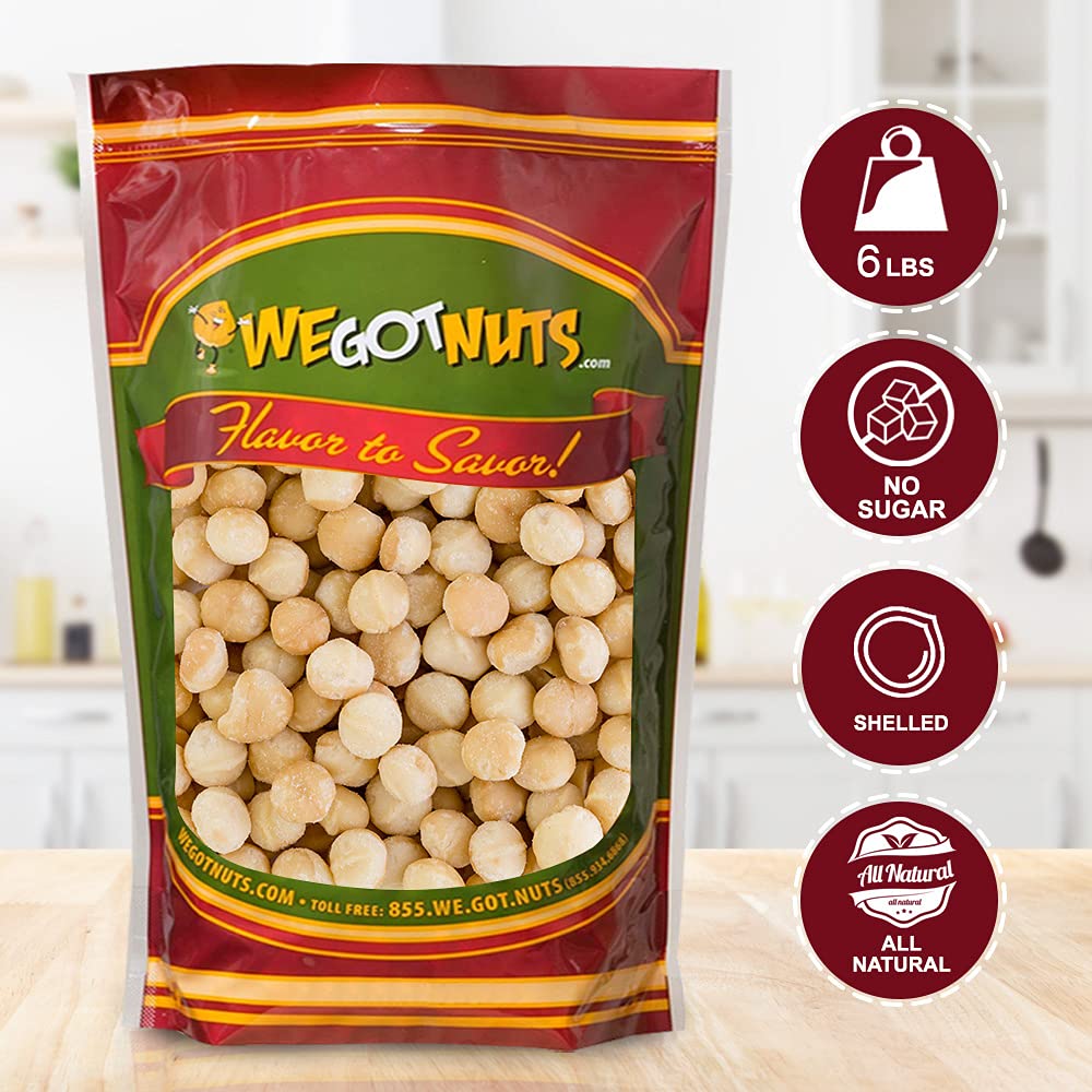 Raw Deluxe Macadamia Nuts - 6 lbs - Shelled & Unsalted enhanced Quality Kosher Raw Macadamia Nut Snack Pack By We Got Nuts - Natural Gourmet Fresh Macadamia Nuts Bulk - Packed In A Resealable Pouch Bag