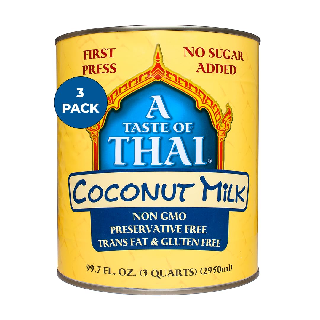 A Taste Of Thai Coconut Milk Unsweetened | Canned  Ready To Use Creamy Coconut Cream | Non-Gmo & Free Of Gluten  Dairy  Trans Fat And Preservatives - 99.7 Fl Oz (Pack Of 3)