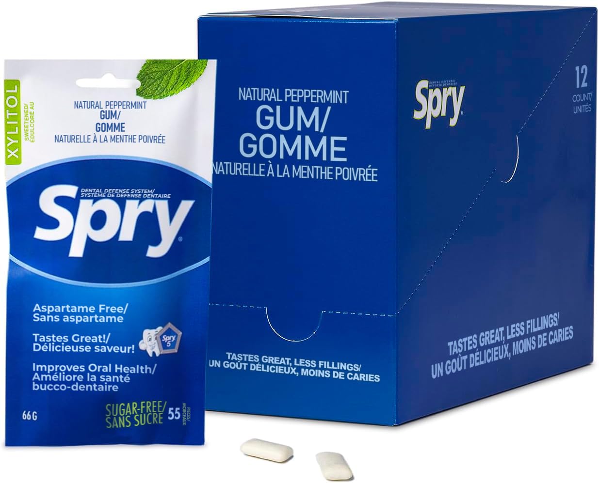 Spry Xylitol Chewing Gum - Aspartame-Free, Sugar-Free, Non-GMO, Peppermint, 55 Count (Pack of 12)