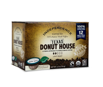Independence Coffee Co. Texas Donut House, Light Roast, Single Serve Coffee K Cup Indie Shot Soft Pods, Compostable Plant-Based 
