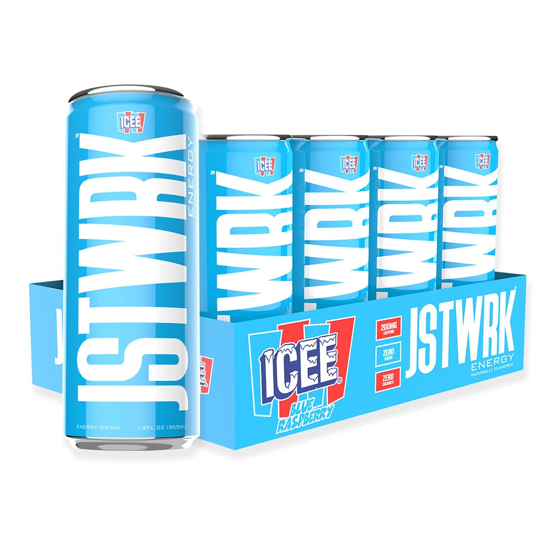 JST WRK Energy Drink - Sugar Free, Zero Calories, 200mg Caffeine - 12-Pack, 12 Fl Oz, ICEE Blue Raspberry