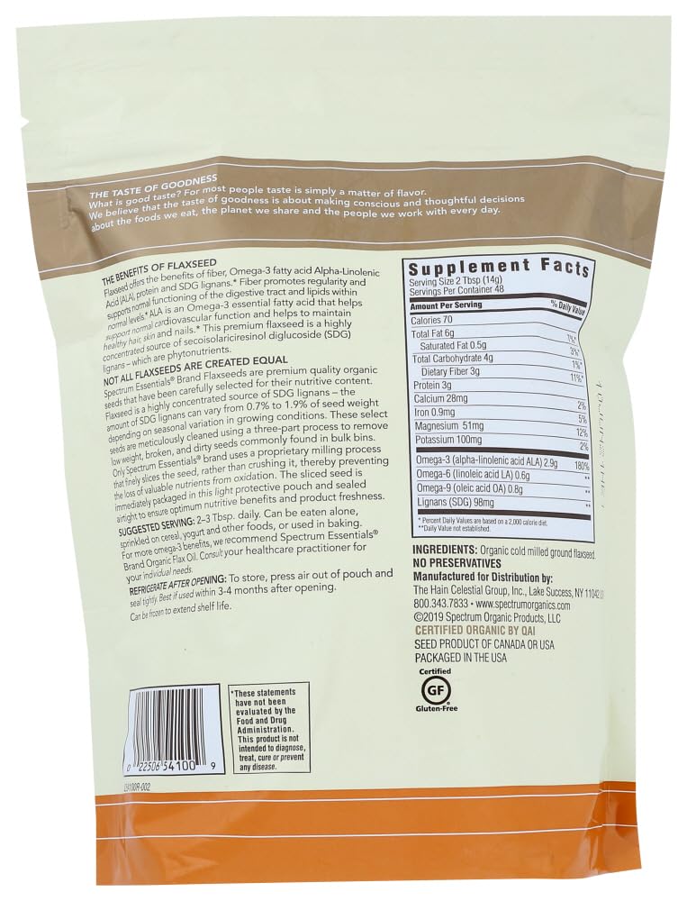 Spectspirit-inspired flavor Organic Ground Flaxseed, 24 Ounce Bag, Model 254100, Non-GMO, Plant-Based