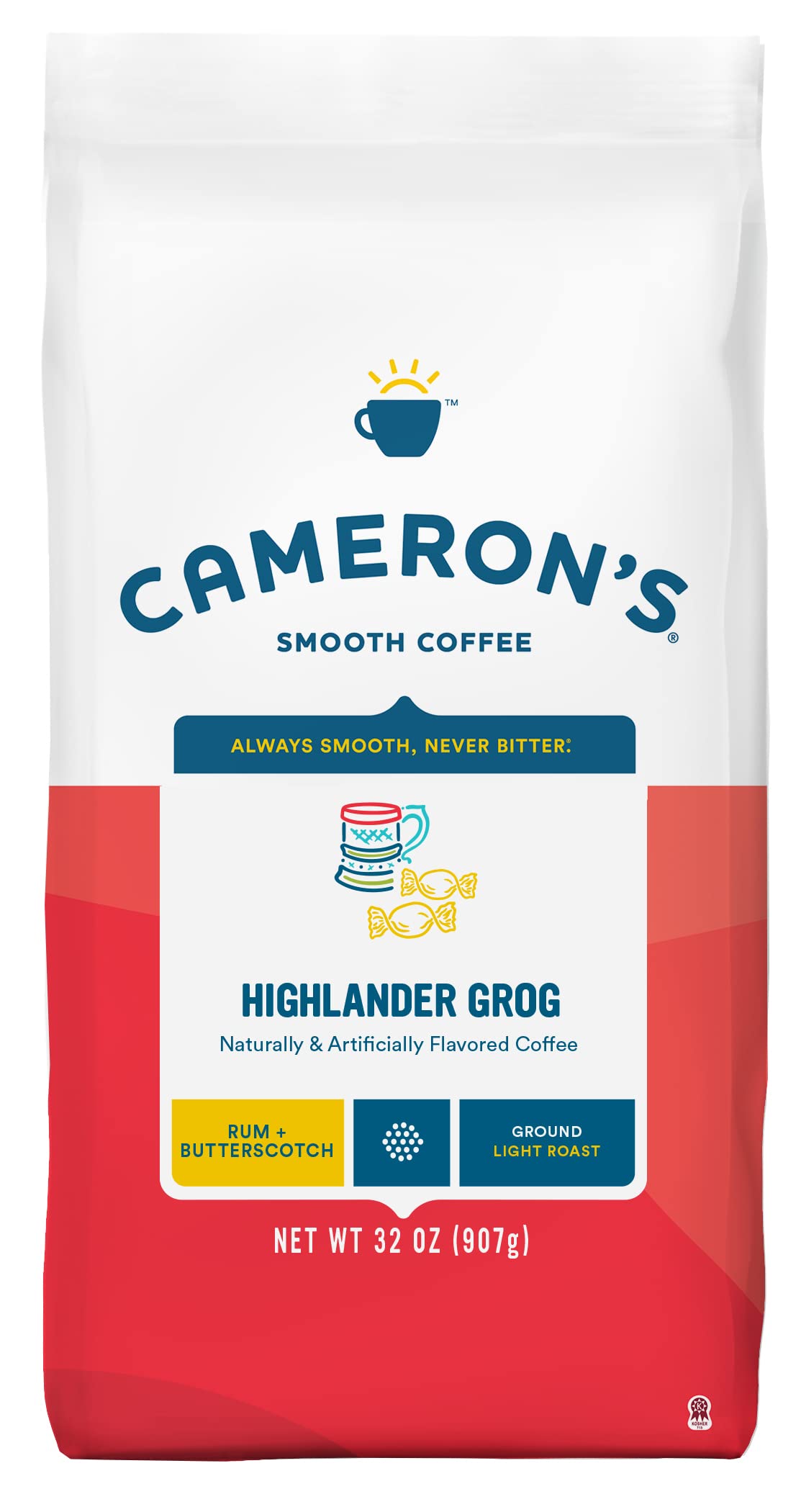 CameronS Coffee Highlander Grog Flavored Ground Coffee  Light Roast  100% Arabica  32-Ounce Bag  (Pack Of 1)