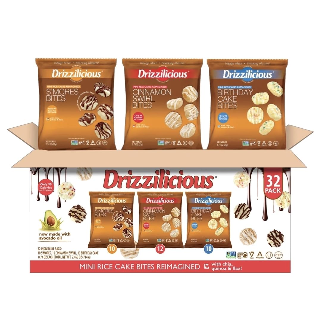 Mini Rice Cake Bites, Drizzi-licious Variety Pack, 32 Count, 0.74 Ounce Snacks