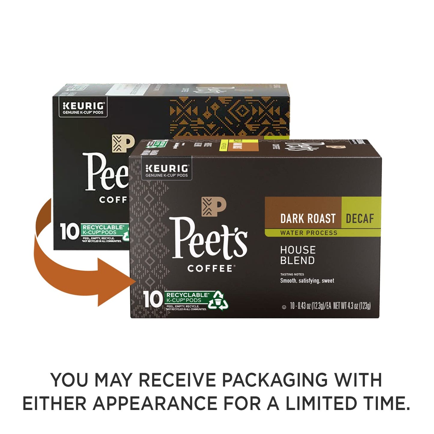 Peets Coffee Dark Roast Decaffeinated K-Cup Pods for Keurig - Decaf House Blend, 10 Count (Pack of 1)