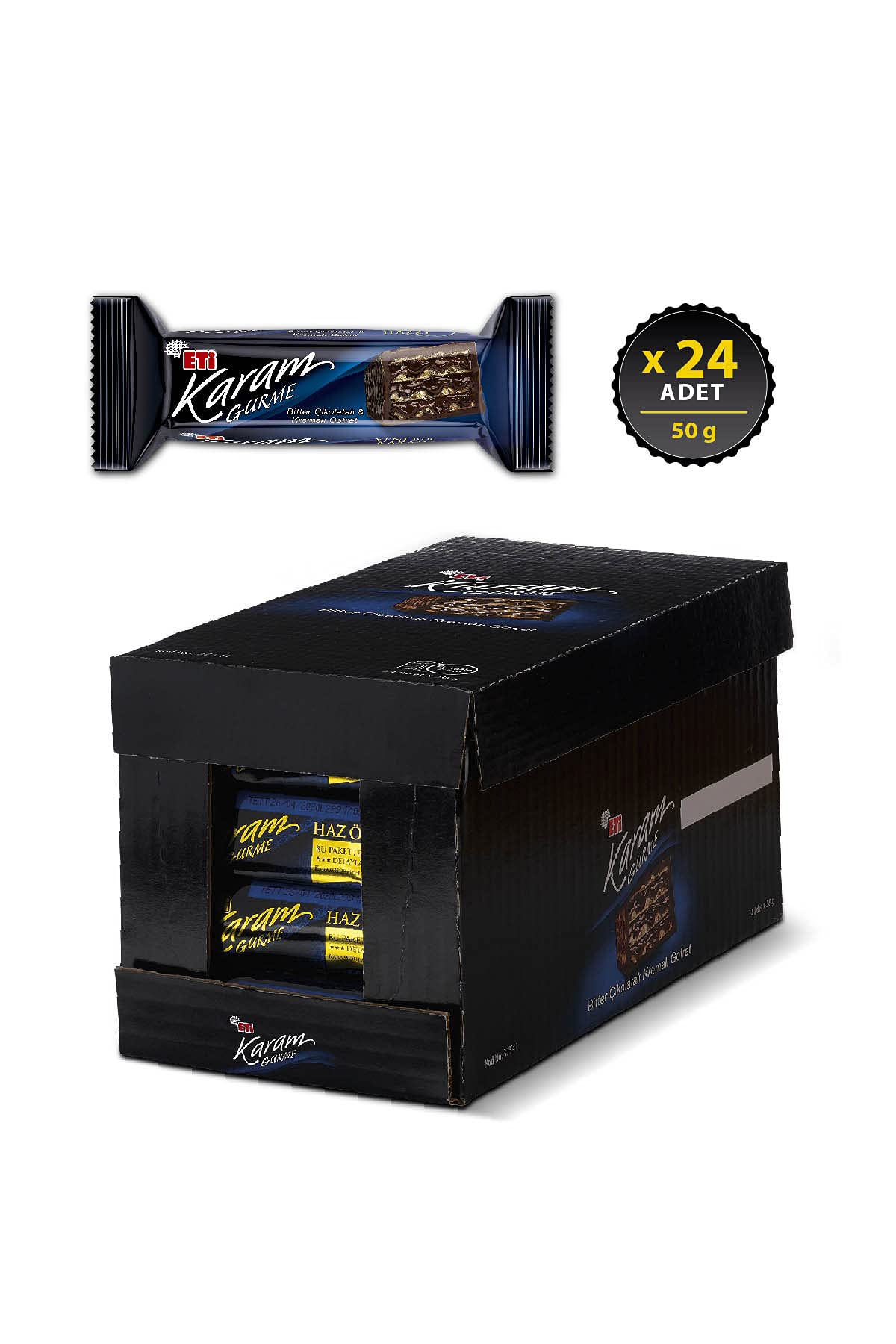 Turkish Chocolate Wafer, Eti Karam Gurme Wafer 50Gr. (1 Package 24 Pieces)