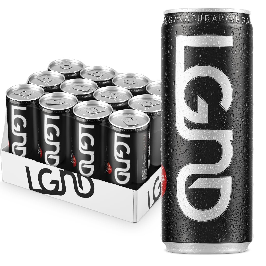 LGND Smart Energy Drink, Nootropic + Prebiotic, Spicy Ginger Flavor, 12 Fl Oz (Pack of 12), Black/Gold