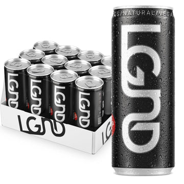 LGND Smart Energy Drink, Nootropic + Prebiotic, Spicy Ginger Flavor, 12 Fl Oz (Pack of 12), Black/Gold