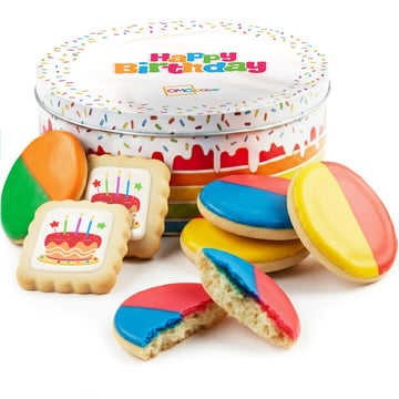 Happy Birthday Cookies Multicolor Black And White Cookie Assortment Half Moon Gift Basket Tin   Frosted Individually Wrapped Food Snacks For Kids Men Women Gourmet Kosher Rainbow Assortment Cake Colorful Gourmet Multi-Colored