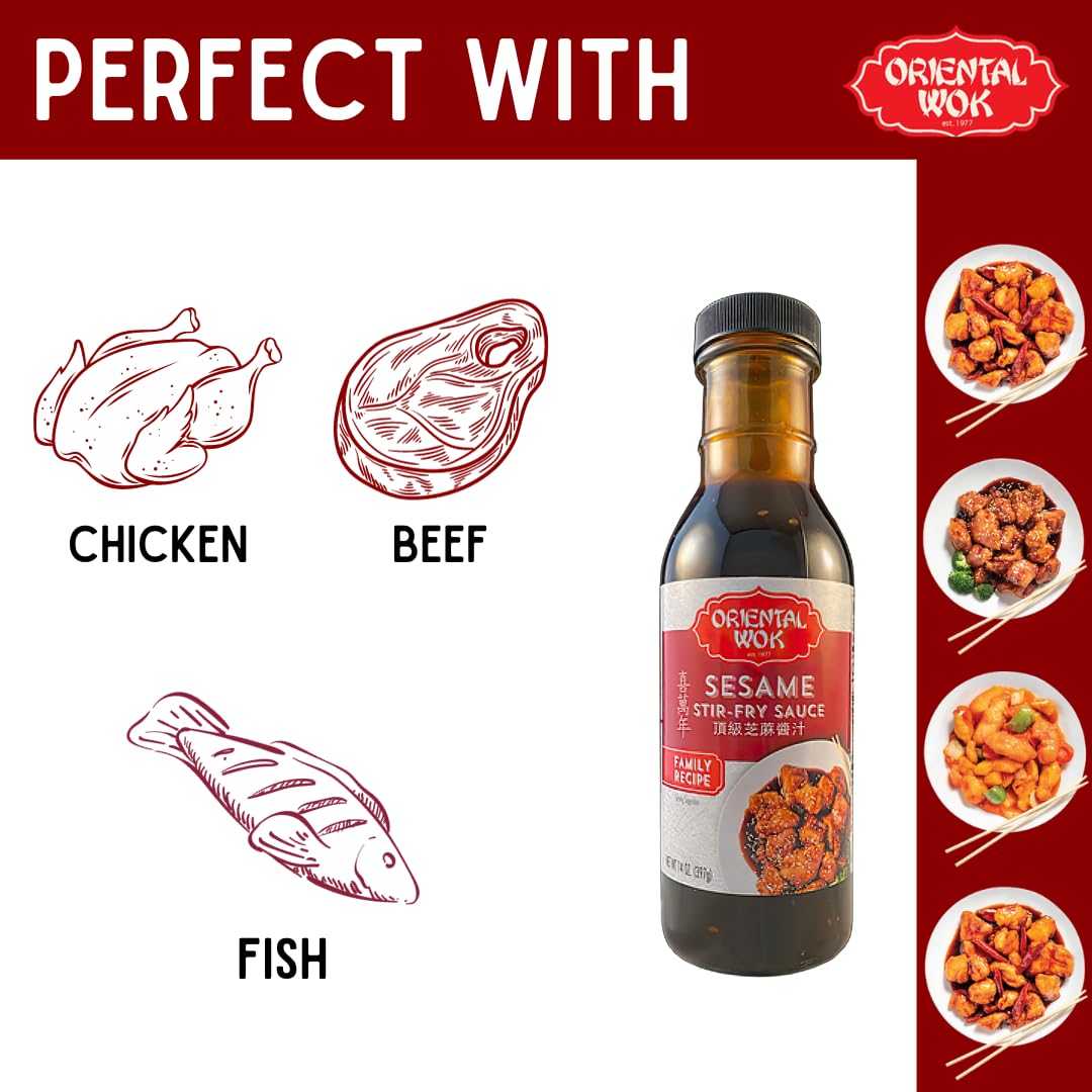 Oriental Wok Gourmet Sesame Stir-Fry Sauce, Blend Of Sweetness And Umami Family Sauce, Ideal For Chicken, Shrimp, Steak Or Tofu,